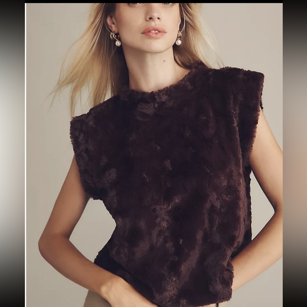 Anthropology Maeve Dark Brown Faux Fur Muscle Tank. No offers.
